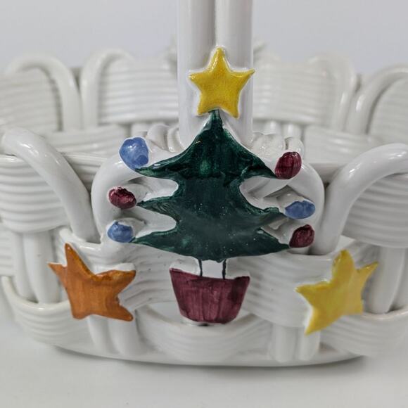 Handmade Italian Fused Glass Christmas Basket Veitri White Centerpiece Holiday - Picture 7 of 16